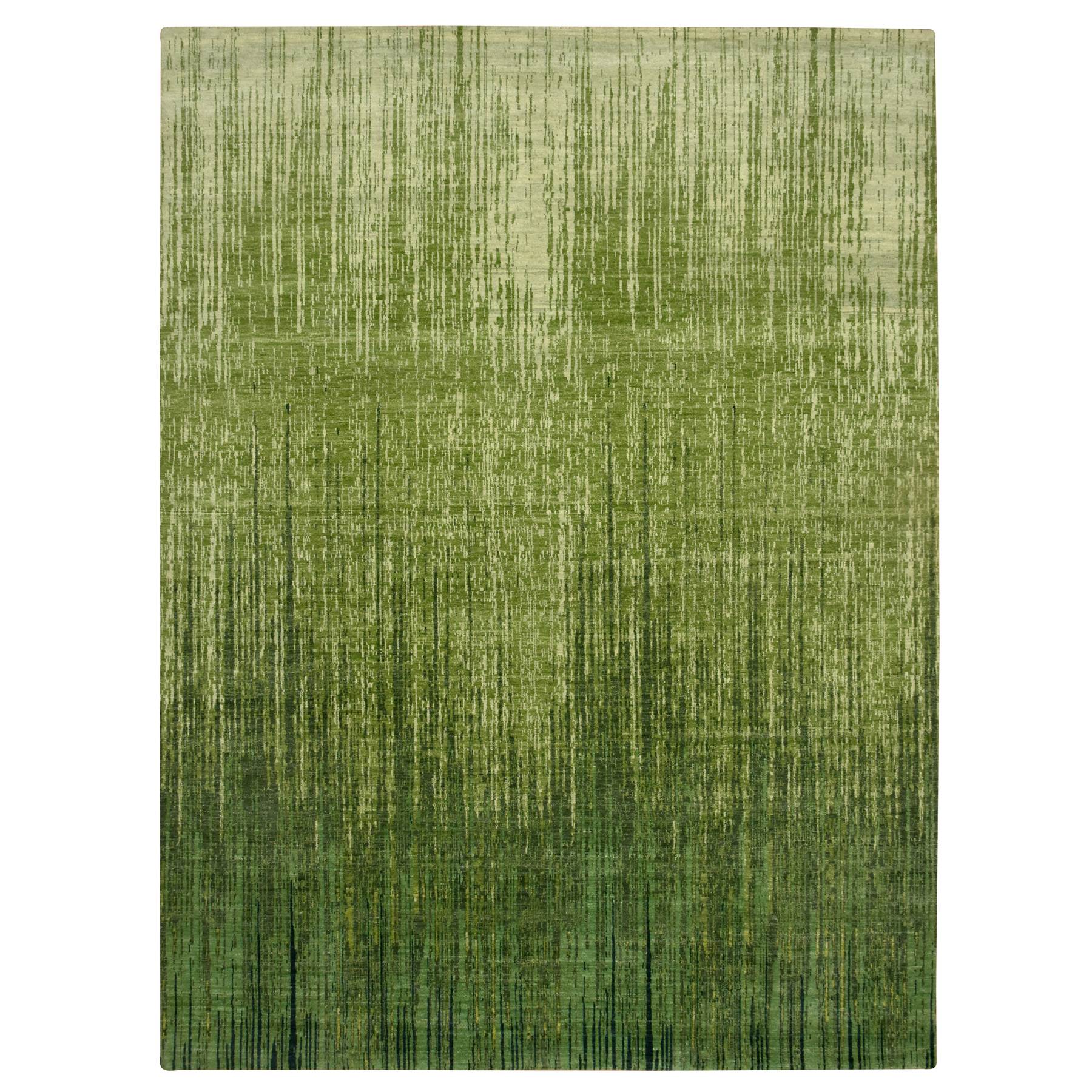 Shades of Green, Vertical Ombre Design, Hand Knotted, Lush and Plush, Soft and Vibrant Wool, Oriental Rug